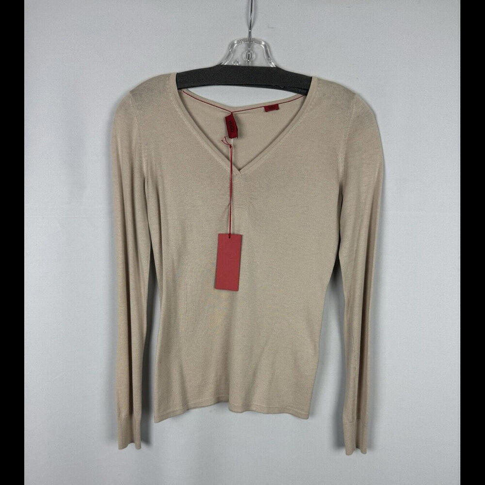 Hugo Boss Silk Cotton Blend V-Neck Sweater Beige Size XS